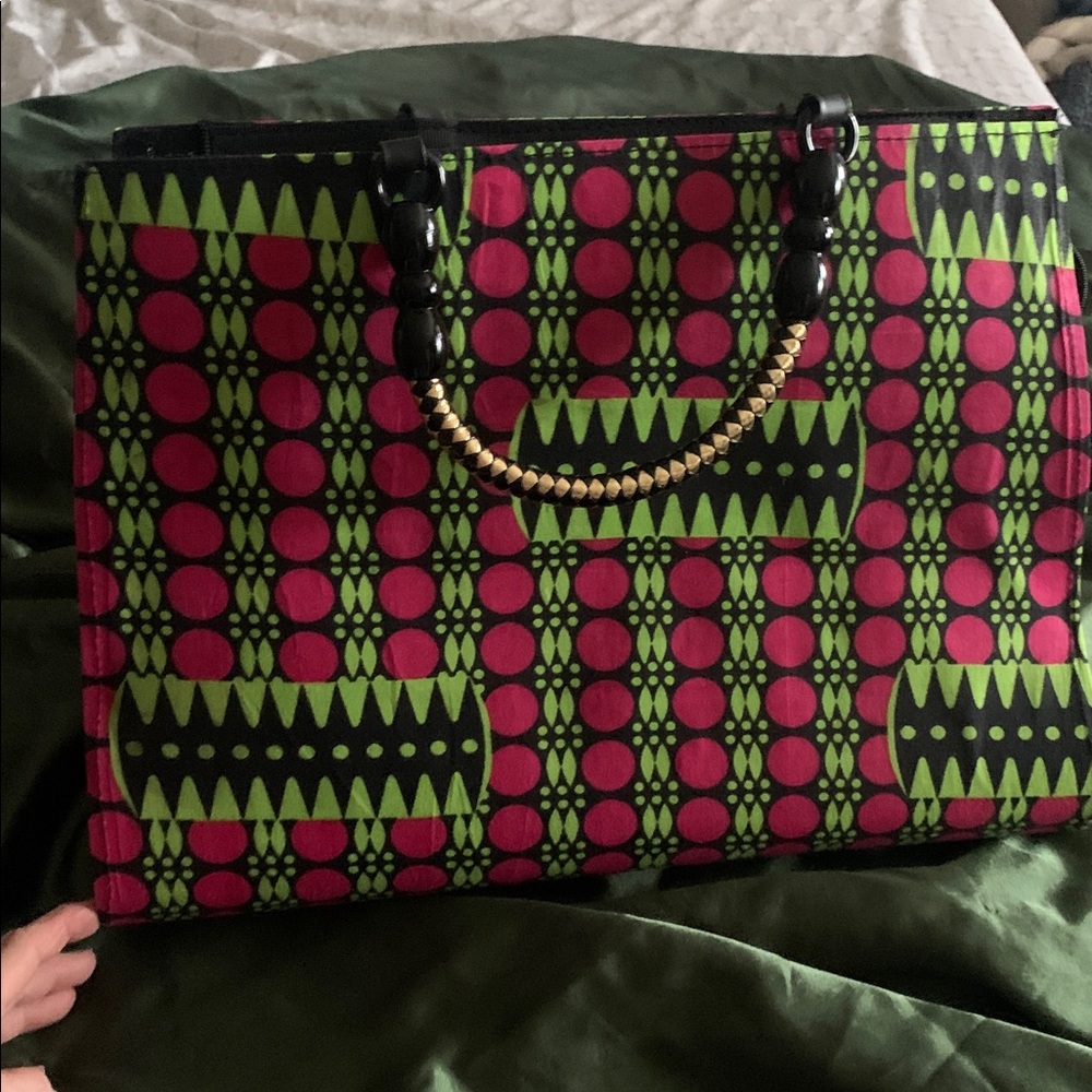 Colorful Geometric Clutch with Black Handles